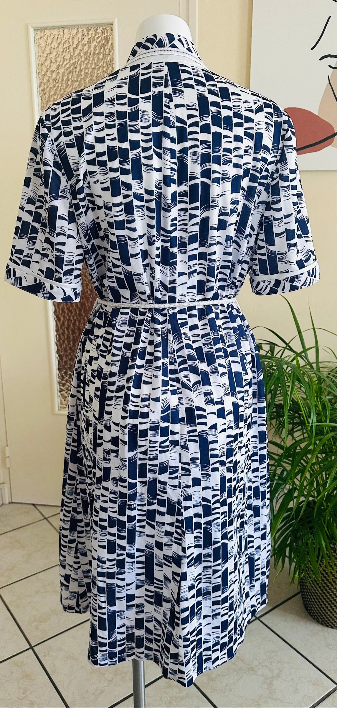 Vintage gebreide jurk marineblauw en wit maat 48/50 – Perfecte staat – photo 8